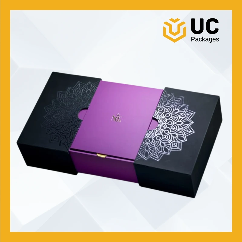 Double-open-pull-magnetic-rigid-box-packaging-purple-black